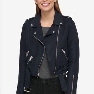 Levi’s navy faux suede cropped moto jacket‎ Small